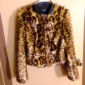 Y2k Bebe faux fur leopard print bomber coat